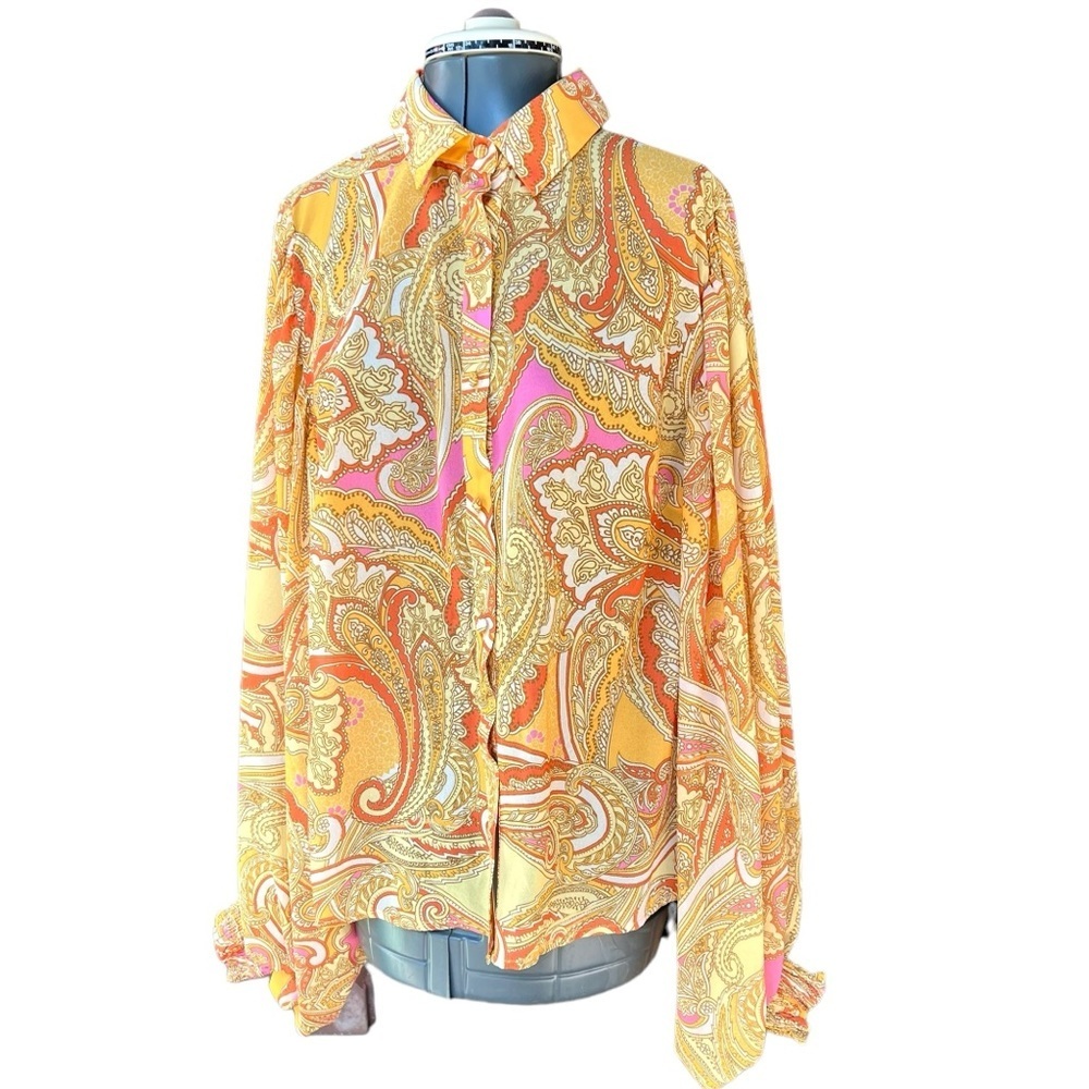 Kosmios NWT paisley print blouse/balloon-puff sleeves w/smocked cuffs SZ-LG